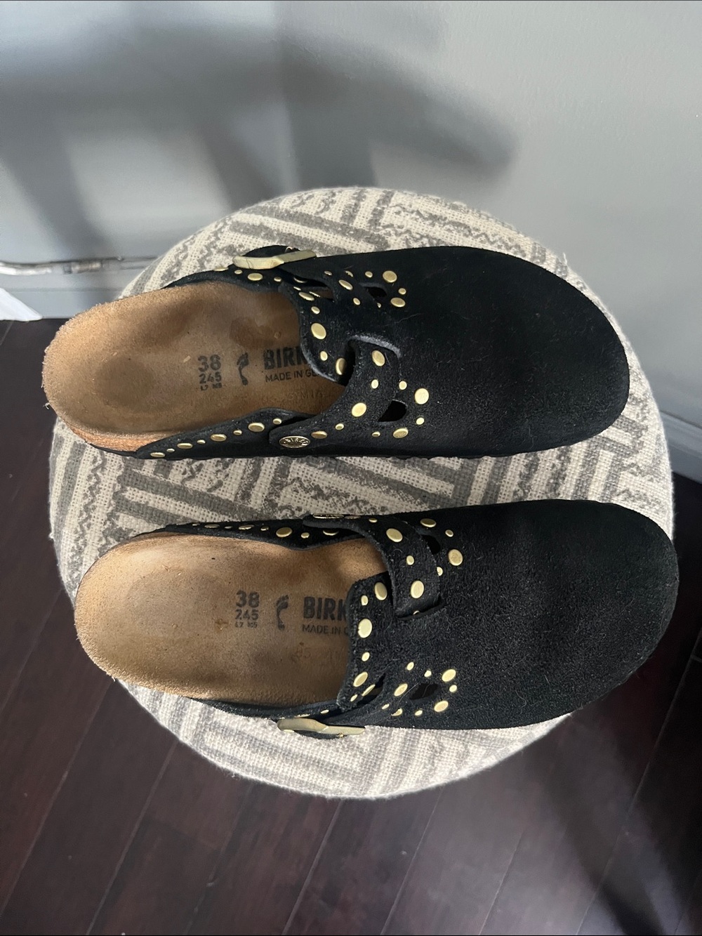 Birkenstock suede Boston clogs gold studs size 38 - Picture 2 of 3